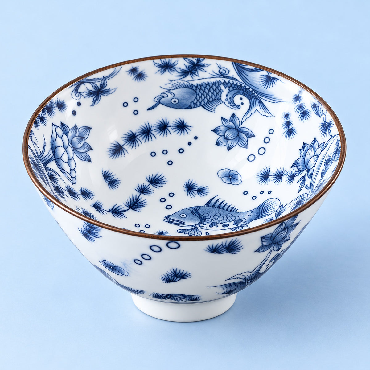 One Fish and Plants blue-and-white porcelain tea cup, 70 ml.