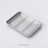 Small tray with matching rack, approximately 22 x 17.5 x 2.5 cm.