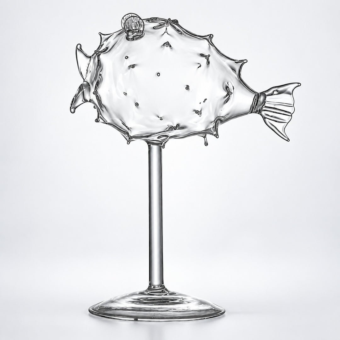 Empty 270 ml sculpted pufferfish cocktail glass.
