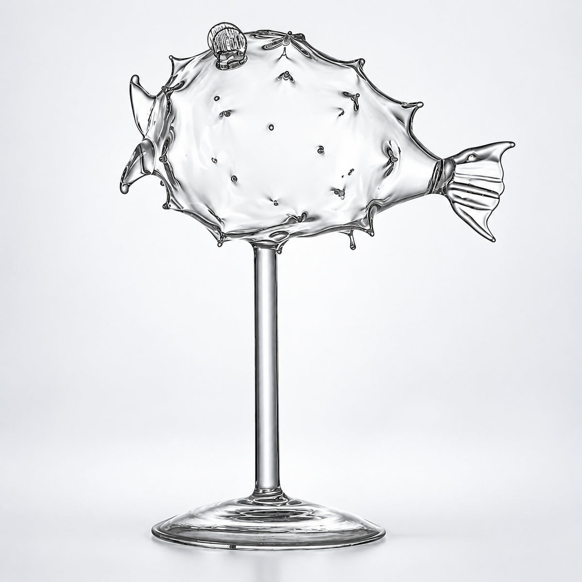 Empty 270 ml sculpted pufferfish cocktail glass.