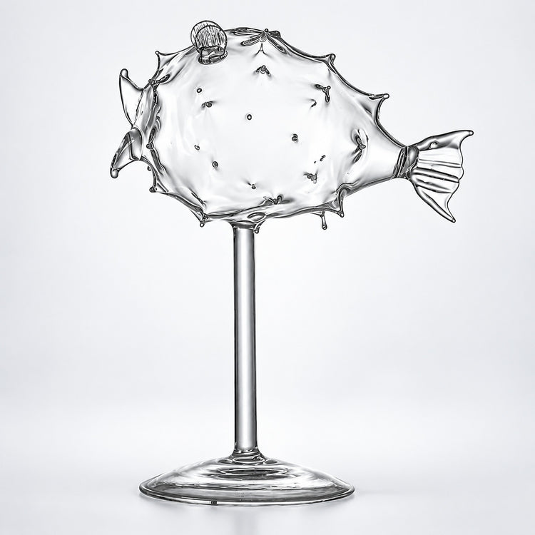 Empty 270 ml sculpted pufferfish cocktail glass.