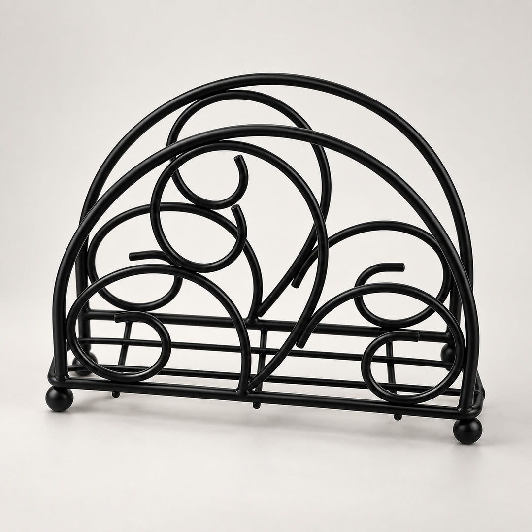 Black Scrollwork decorative metal napkin holder variant studio image