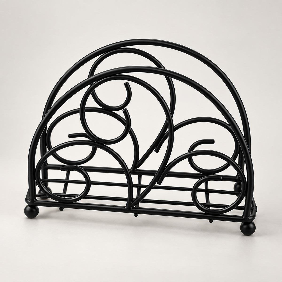 Black Scrollwork decorative metal napkin holder variant studio image