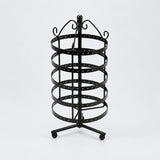 Empty black five-tier jewelry stand with three-foot black tripod with ball-ended feet, as source.