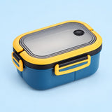 Blue two-tier box with yellow handle and clips.