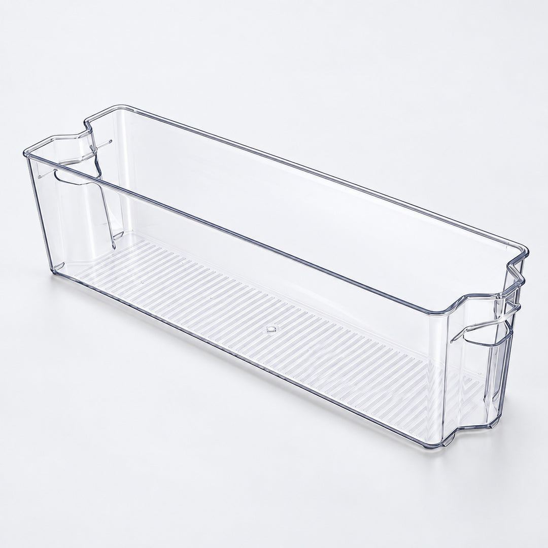 Refrigerator Organizer Bins, Clear Pantry Bins in PET Plastic, Fruit Containers for Fridge - Clear Long Narrow Open-Grip Bin variant studio