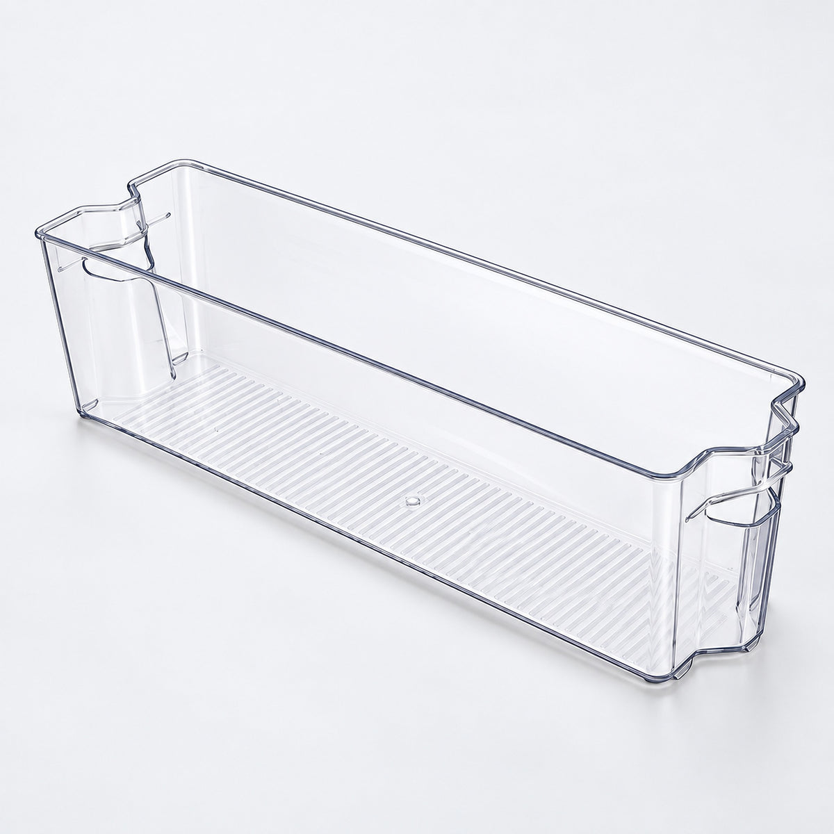 Refrigerator Organizer Bins, Clear Pantry Bins in PET Plastic, Fruit Containers for Fridge - Clear Long Narrow Open-Grip Bin variant studio