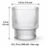 One 300 ml clear ribbed glass cup, 7.6 cm mouth diameter and 9.8 cm high.