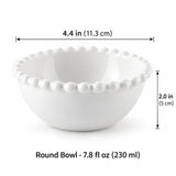 Round ceramic bowl, 11.3 cm diameter and 5 cm high, 230 ml; one piece.