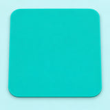 One turquoise square silicone coaster, 10 x 10 cm.