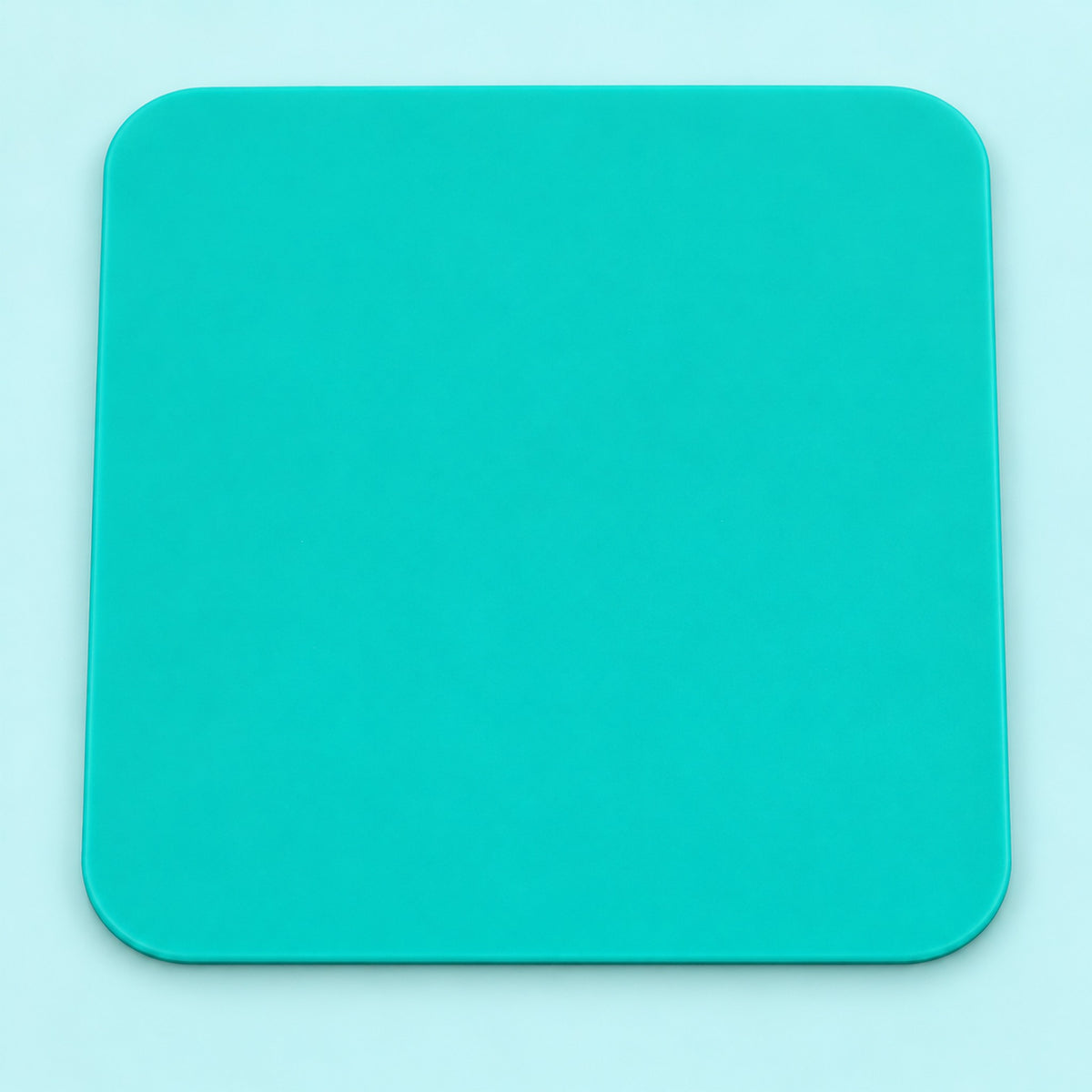One turquoise square silicone coaster, 10 x 10 cm.
