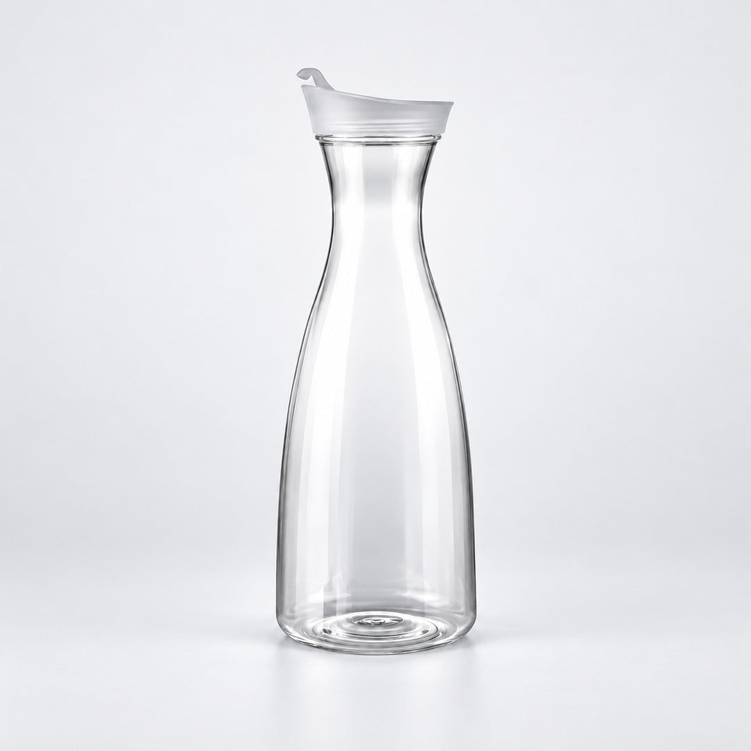 Empty 600 ml clear plastic carafe with white lid.