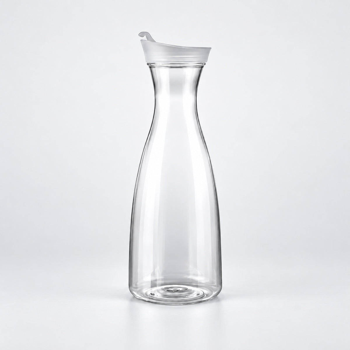 Empty 600 ml clear plastic carafe with white lid.