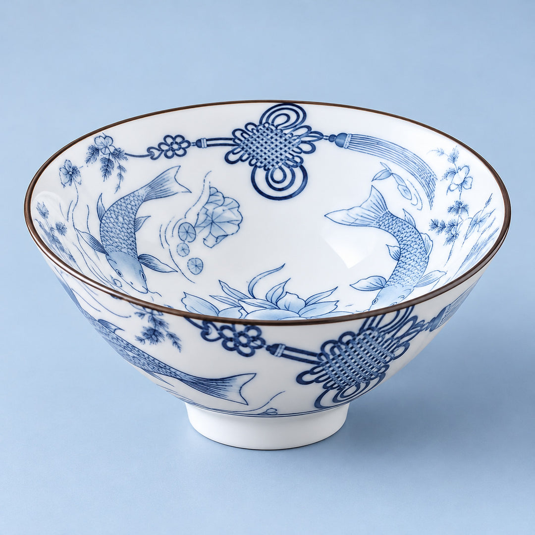 One Twin Fish and Decorative Knot blue-and-white porcelain tea cup, 70 ml.