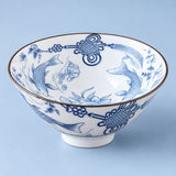 One Twin Fish and Decorative Knot blue-and-white porcelain tea cup, 70 ml.