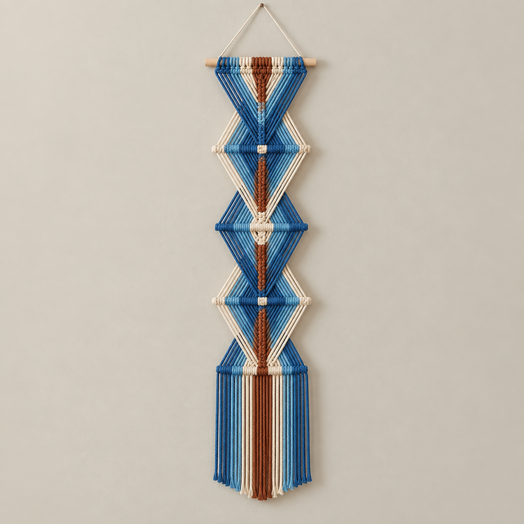 Blue and rust chevron on cream, wide banner in 5 lengths, 10 styles