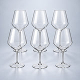 Bordeaux set of 6: 6 empty clear stemmed Tritan wine cups on a pale gray studio background.