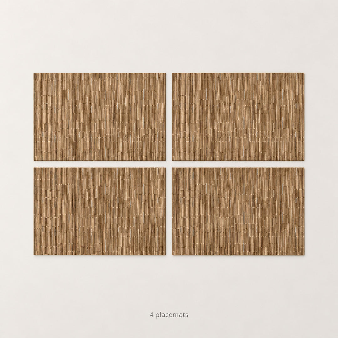 Brown woven vinyl placemats, 4-piece set, 30 by 45 cm each.