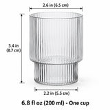 One 200 ml clear ribbed glass cup, 6.5 cm mouth, 8.7 cm high and 5.5 cm base.