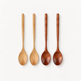 Mixed set of four wood spoons, two Camel and two Brown.