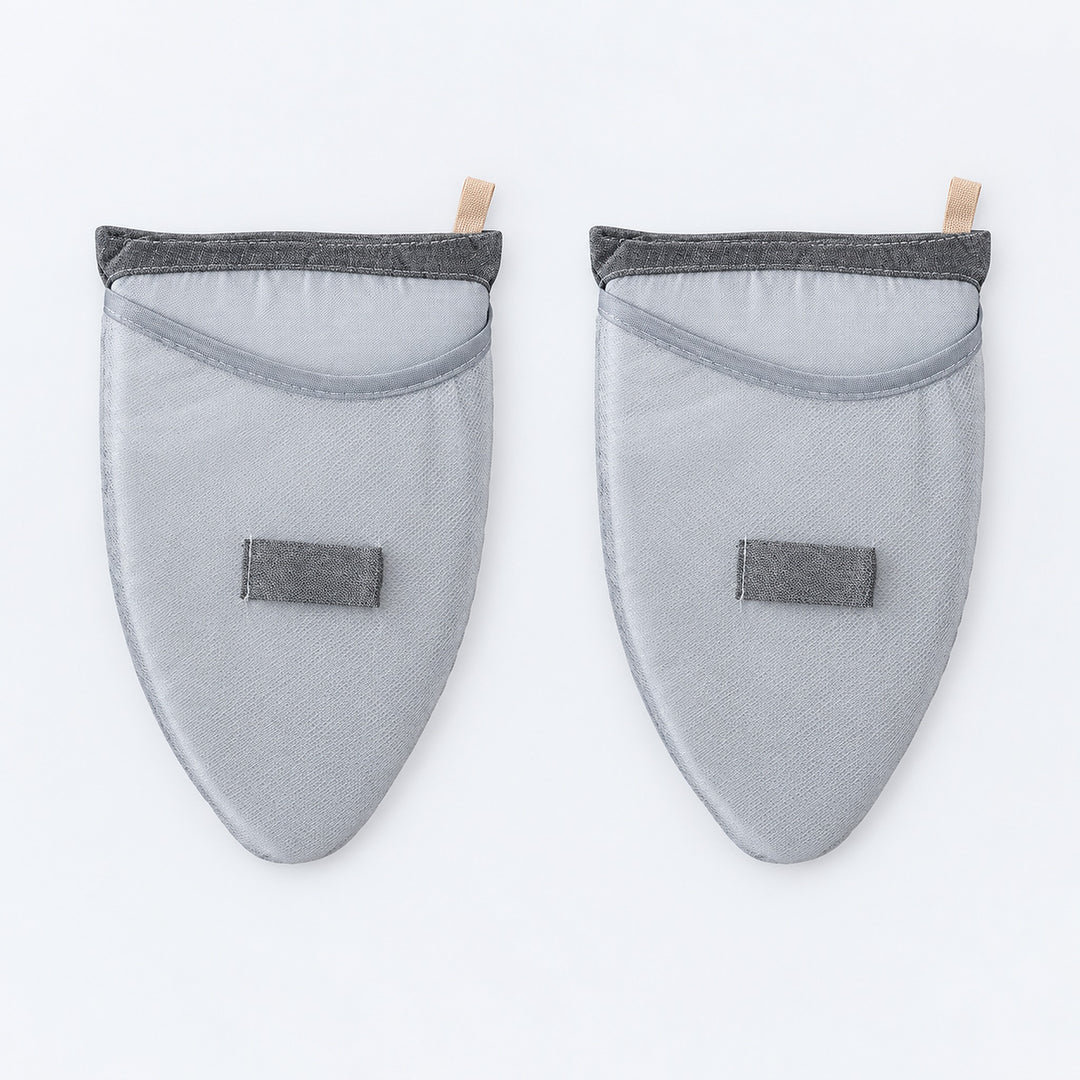 Two tapered garment-steaming pads with mesh hand pockets.