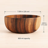 Acacia bowl, 7.09 in (18 cm) diameter, 2.95 in (7.5 cm) high, 850 ml capacity.