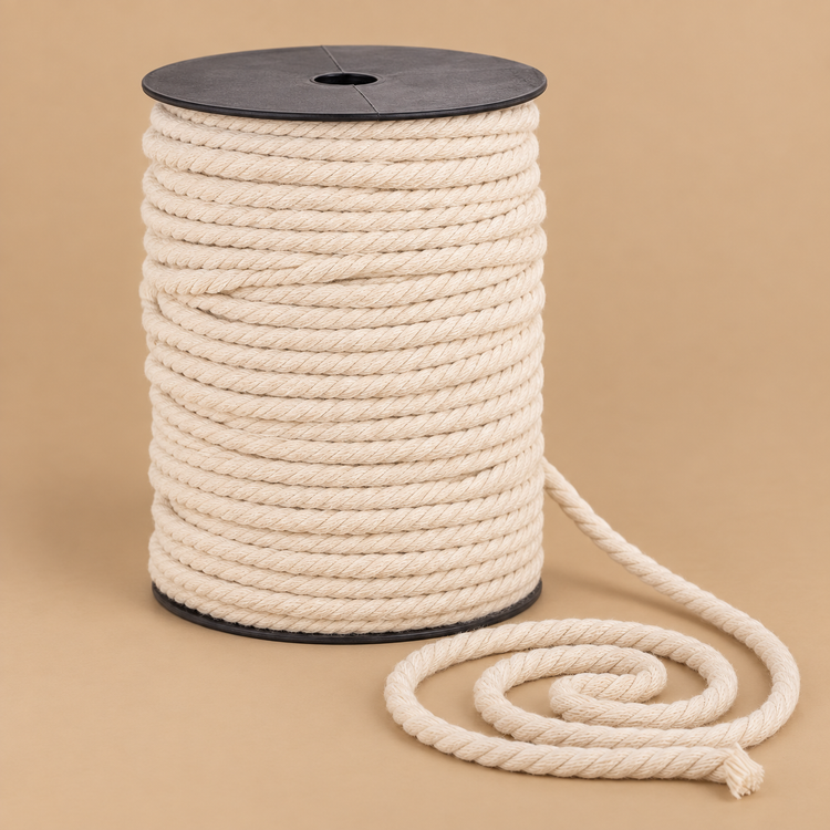 8mm 25M spool on ochre, 2 to 10 mm twisted cord on a spool, three-strand twisted cotton cord