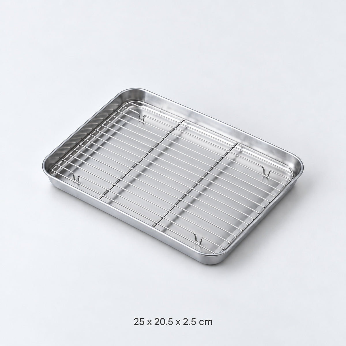 Medium tray with matching rack, approximately 25 x 20.5 x 2.5 cm.