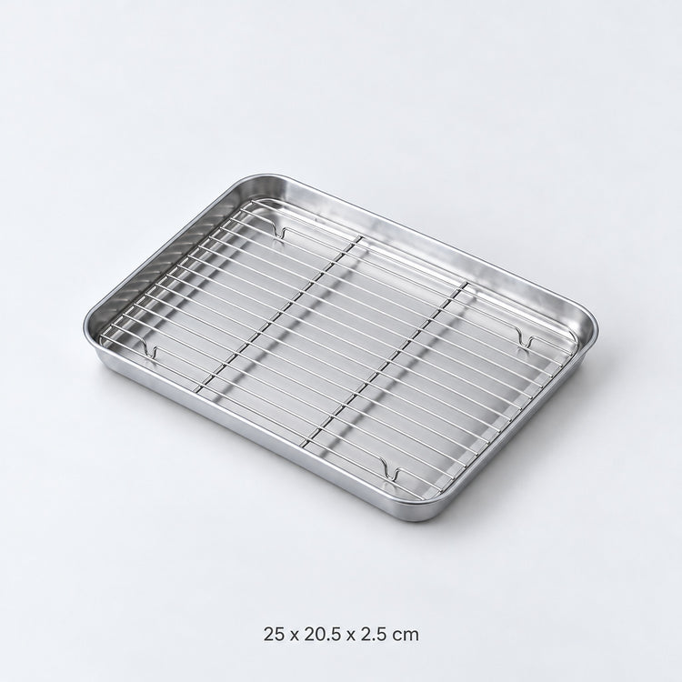 Medium tray with matching rack, approximately 25 x 20.5 x 2.5 cm.