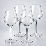 Bordeaux set of 4: 4 empty clear stemmed Tritan wine cups on a pale gray studio background.