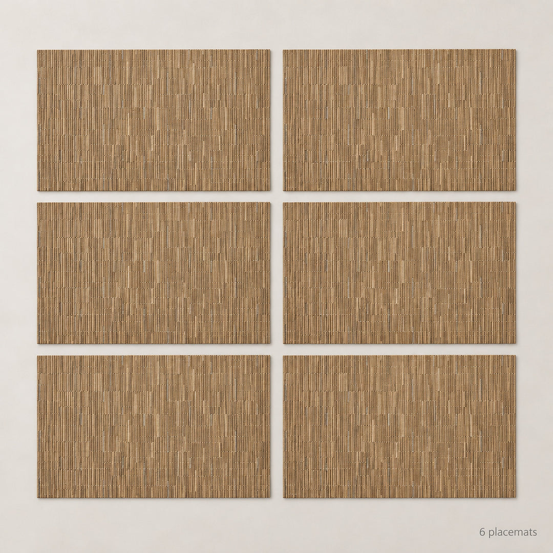 Brown woven vinyl placemats, 6-piece set, 30 by 45 cm each.