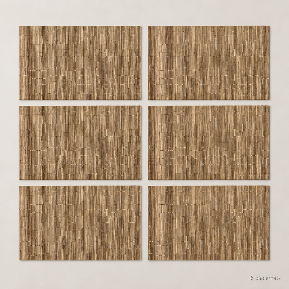 Brown woven vinyl placemats, 6-piece set, 30 by 45 cm each.