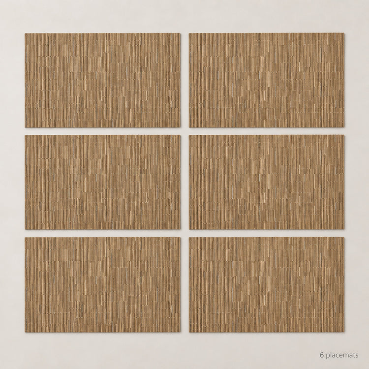 Brown woven vinyl placemats, 6-piece set, 30 by 45 cm each.