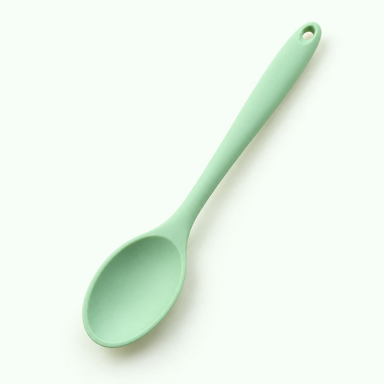 One pale mint green medium silicone spoon, 20.8 x 4.2 cm.