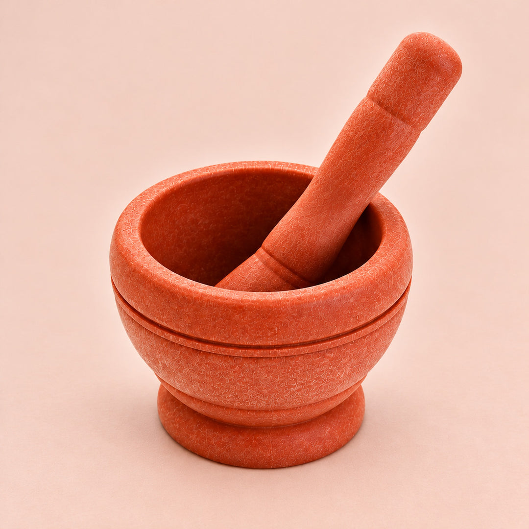 Light Brown variant: one terracotta-toned mortar and matching pestle on a lighter same-tone background.