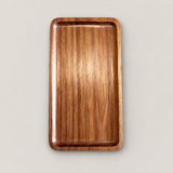 One small, 19 x 10.5 cm rectangular wood tray on a pale studio background.