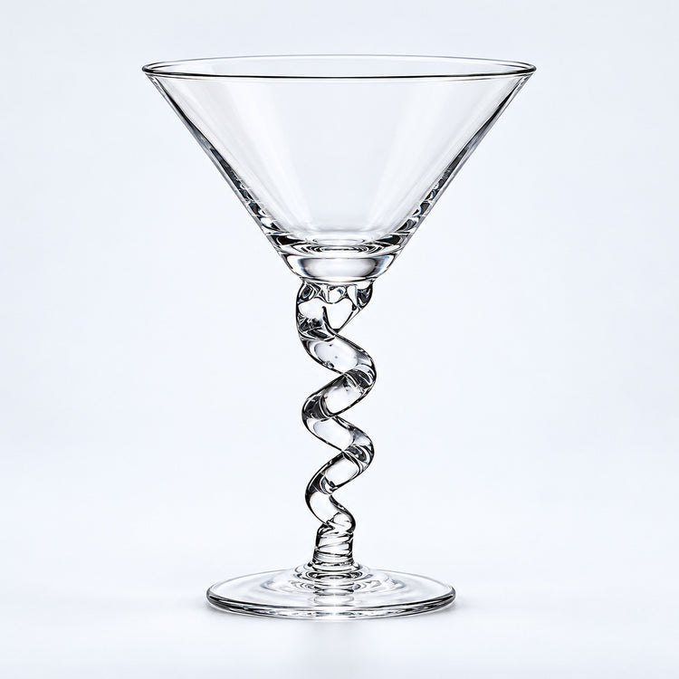 Empty 210 ml spiral-stem martini glass.