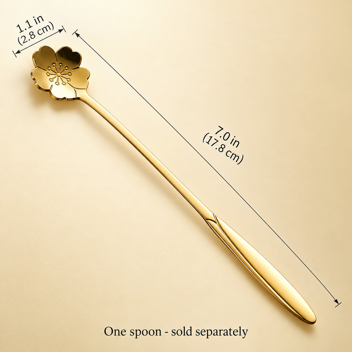 One gold-tone flower spoon, 17.8 cm long and 2.8 cm bowl width; sold separately.