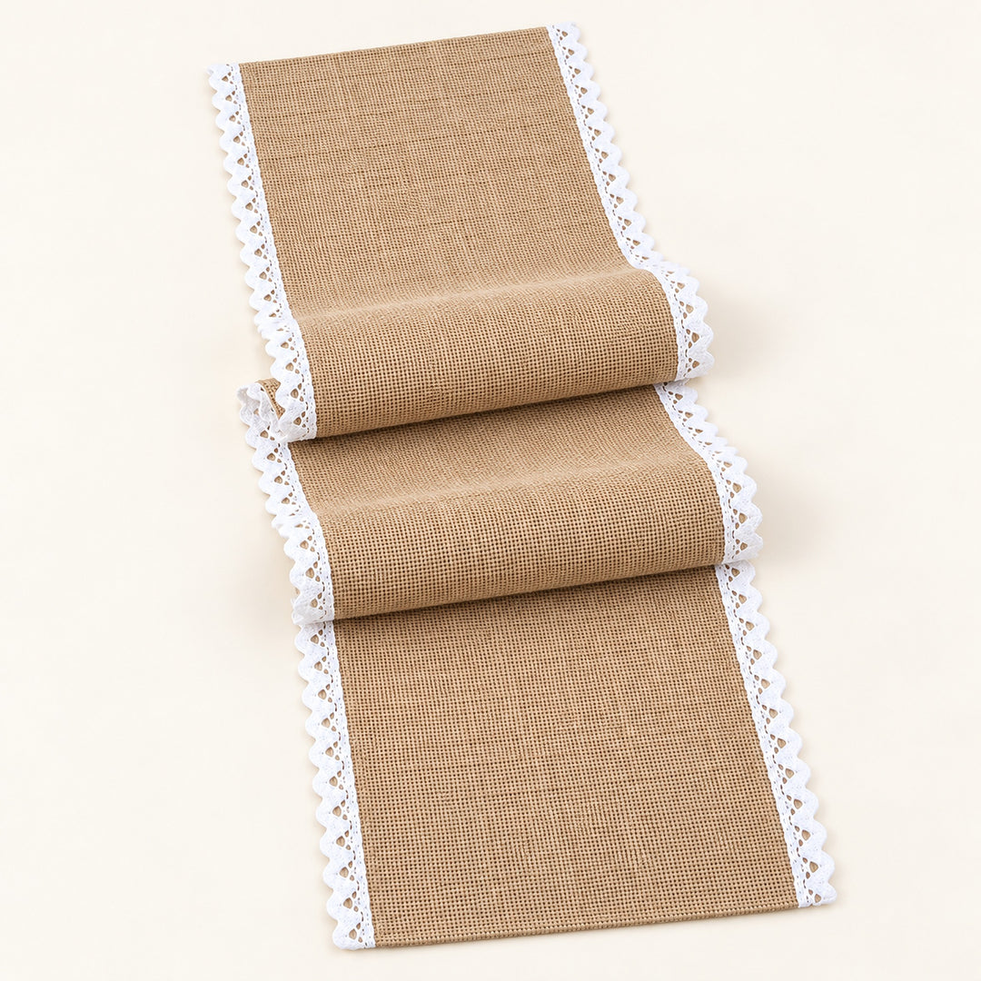 One tan runner with white scalloped trim, selected length.