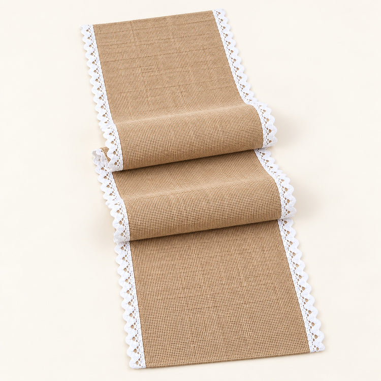 One tan runner with white scalloped trim, selected length.