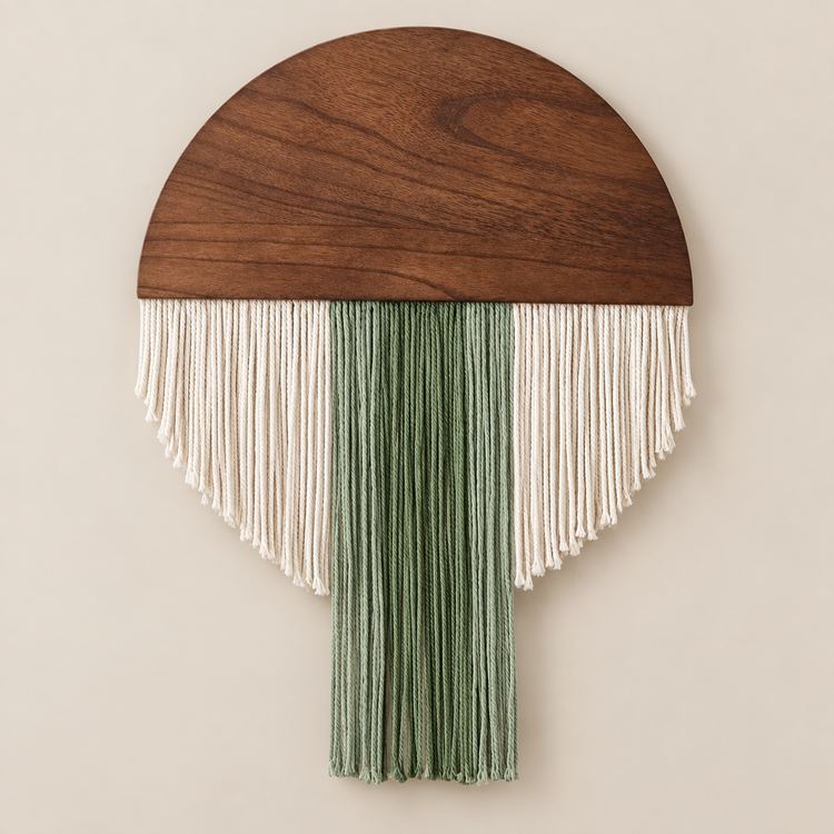 Large dark half round with cream fringe and a green center tongue below it