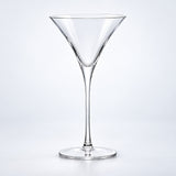 Empty 300 ml tall conical martini glass.