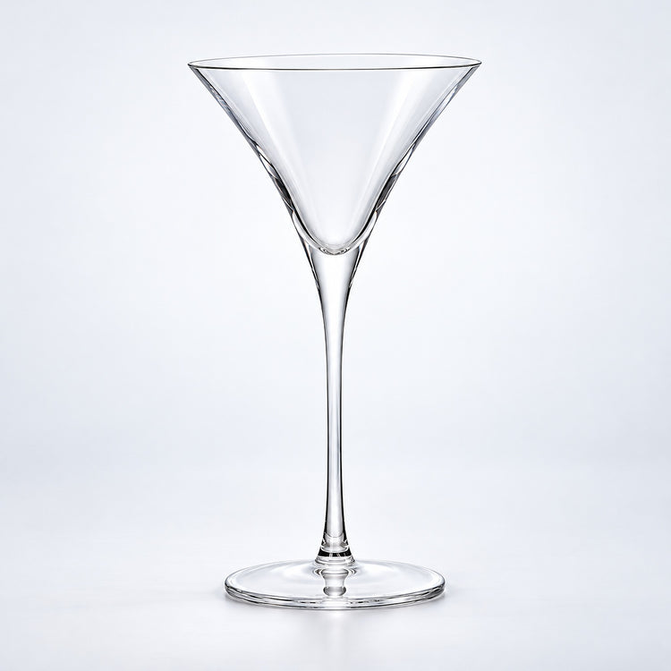 Empty 300 ml tall conical martini glass.