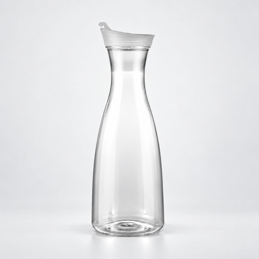 Empty 1400 ml clear plastic carafe with white lid.