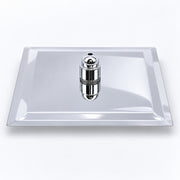 A square silver metal tray with a polished chrome center cap, shown on a clean white background.