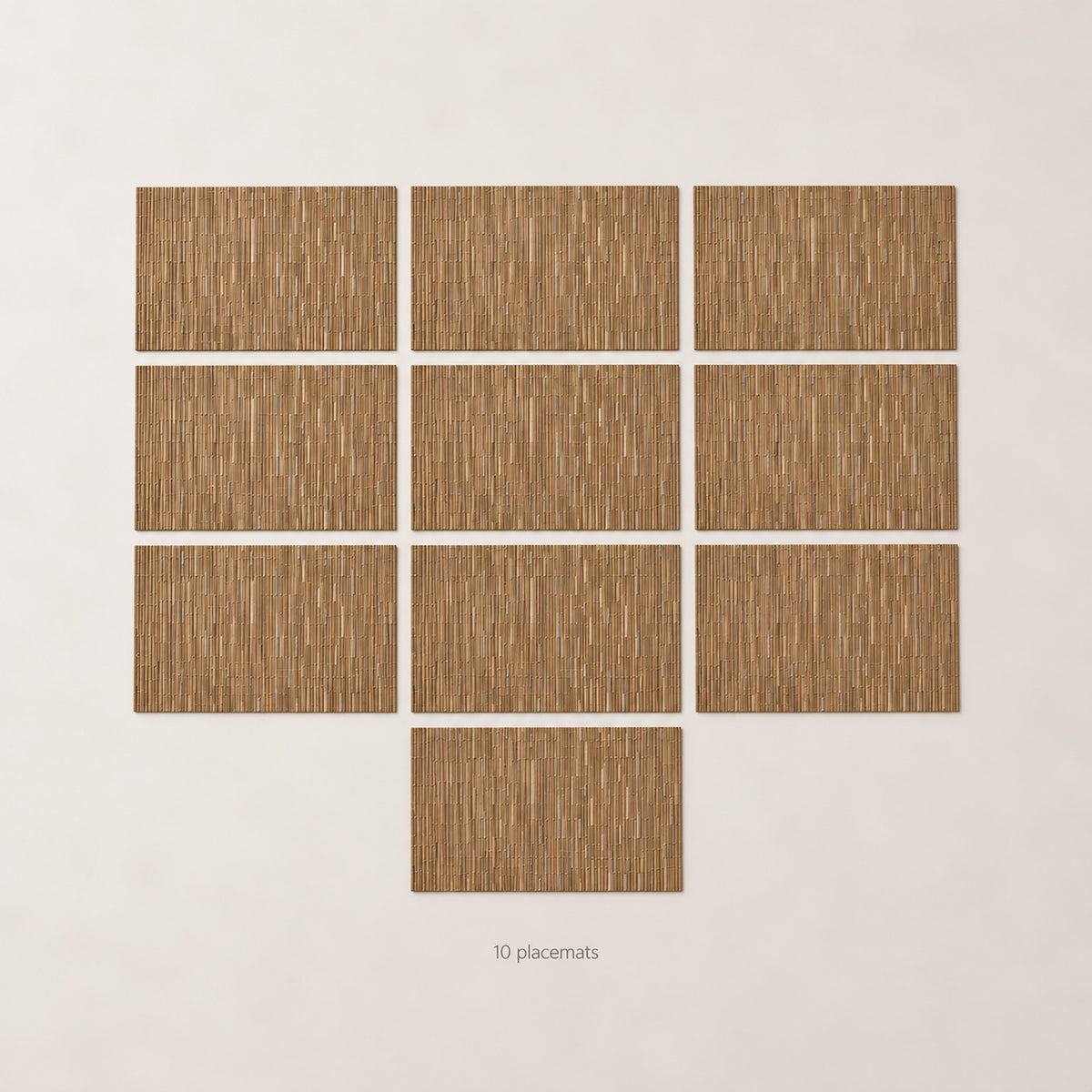Brown woven vinyl placemats, 10-piece set, 30 by 45 cm each.