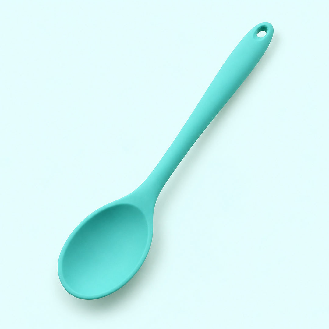 One turquoise medium silicone spoon, 20.8 x 4.2 cm.