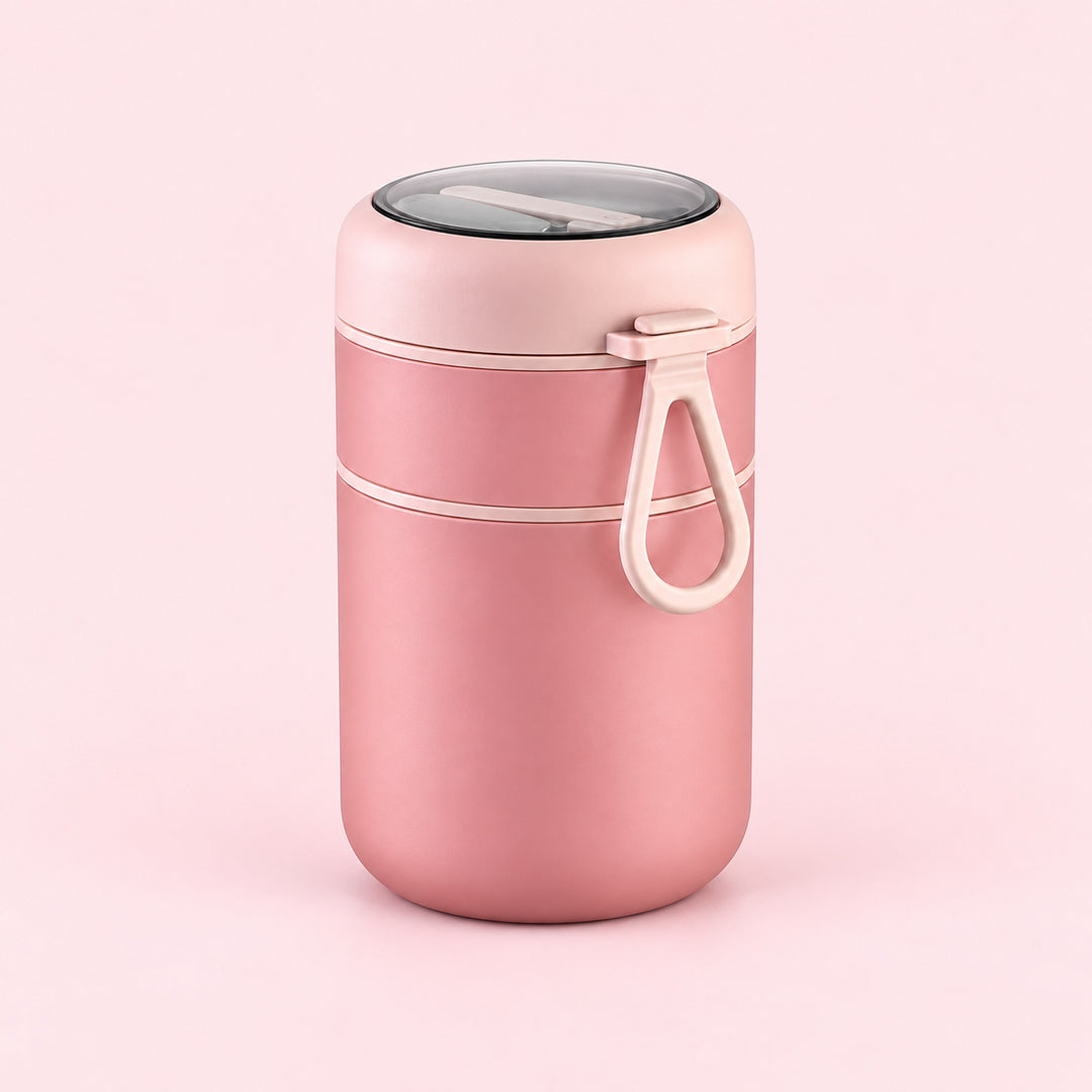 One assembled pink 710 ml food jar with fitted lid.