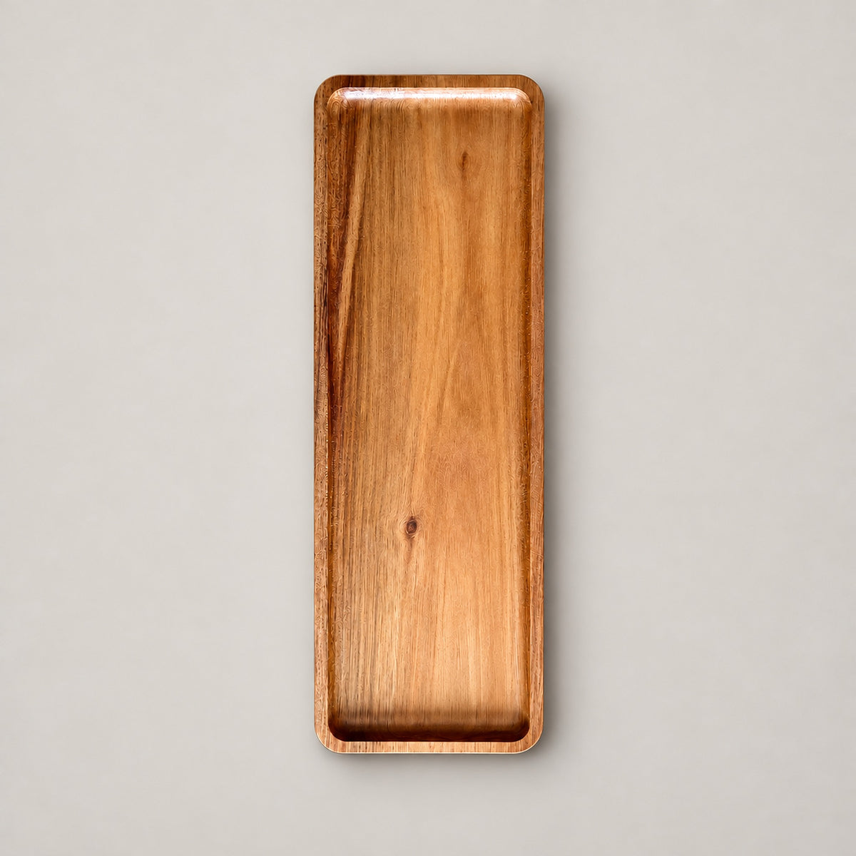 One large, 29 x 10.5 cm rectangular wood tray on a pale studio background.