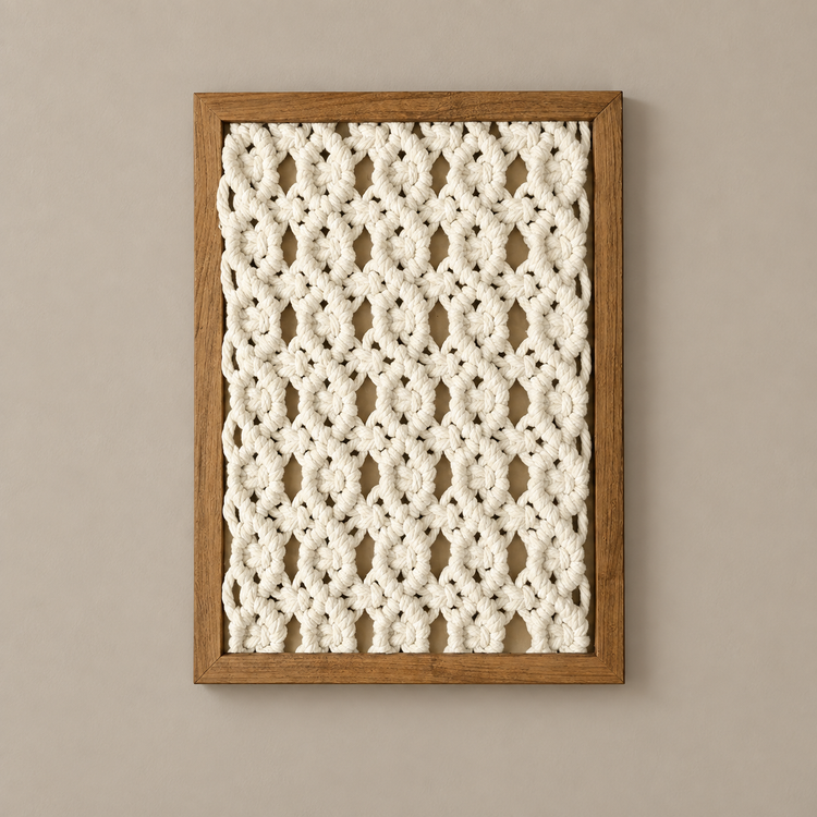Style-01 cream with the 23x32cm diagram and 340g, macrame panel in 13 knot styles